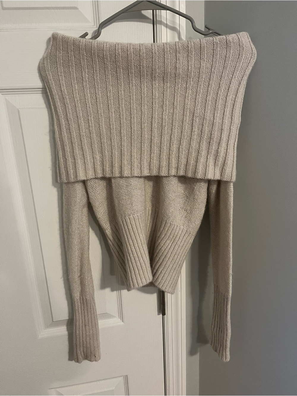 Club Monaco Off-the-Shoulder Ribbed Sweater - Beige